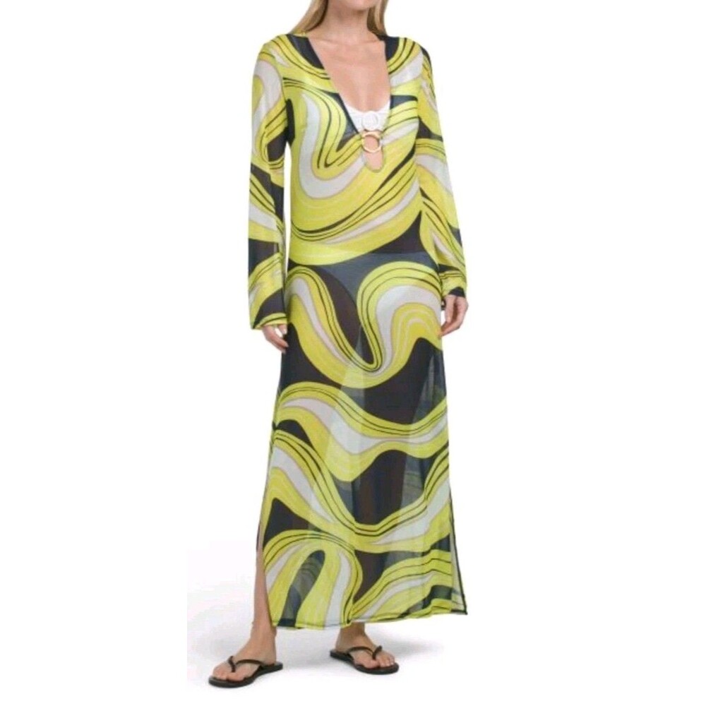 TRINA TURK Swim Serena Colorful Sheer Beach Maxi Dress Cover Up Size M NWT $178